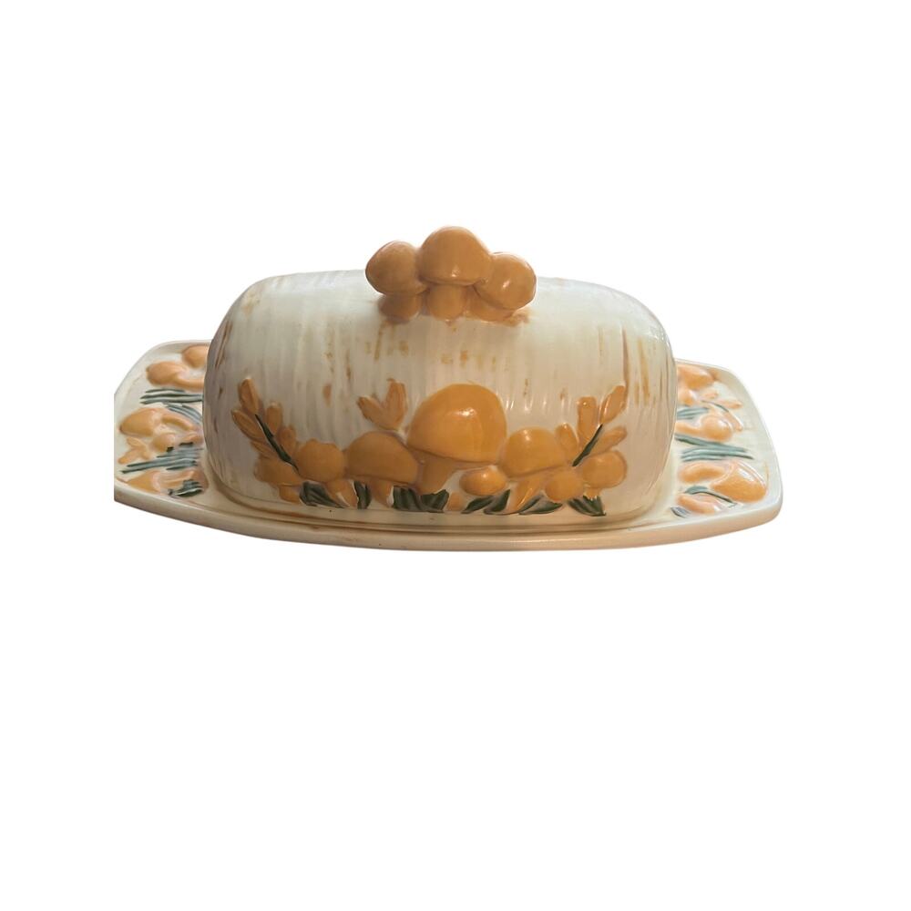vintage 70s mushroom butter dish hand crafted ceramic retro kitchy kitchen decor